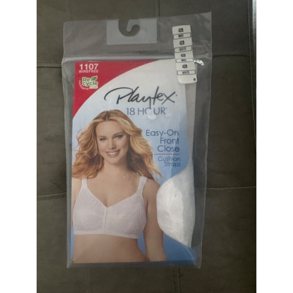 Playtex  Bra 1107 42B Easy-On Front Close Cushion Straps Wirefree Comfort White